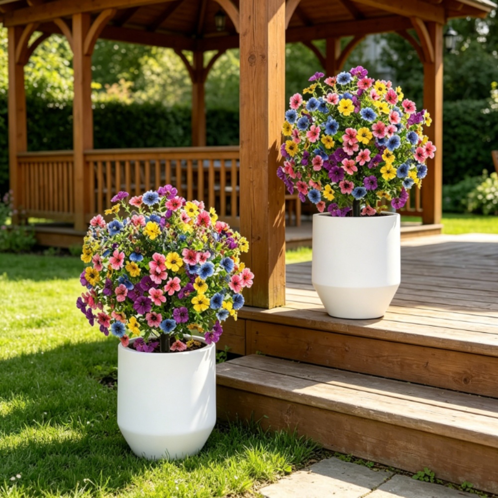 Bonsai Garden Set Up - 鮮やかなバイオレットユーカリのトピアリー人工観葉植物、屋外ガーデン装飾用、簡単設置、頑丈な地面用杭付き
