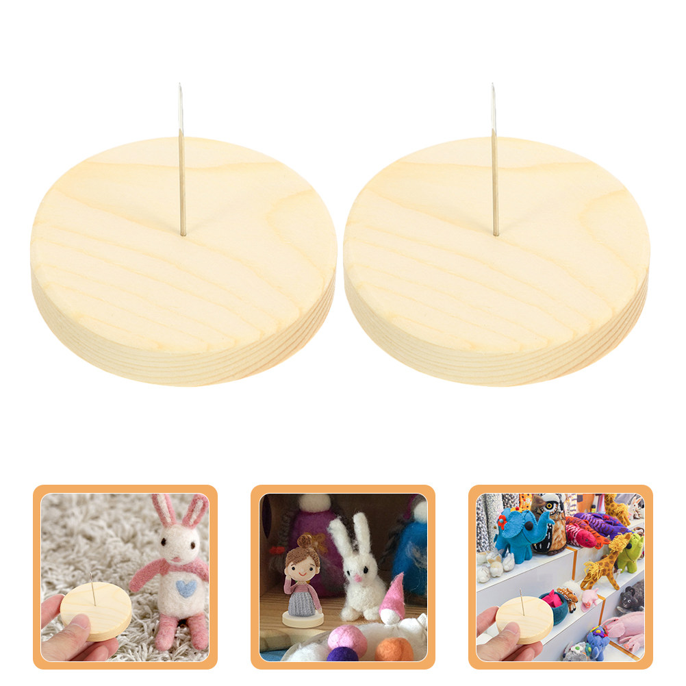 Display Stand Wood - 4個入りウールフェルトニードルフェルティングスタンド、スチール製短針（1.97インチ）、木製ベース、かぎ針ホルダー、ディスプレイラック、手作りDIY用
