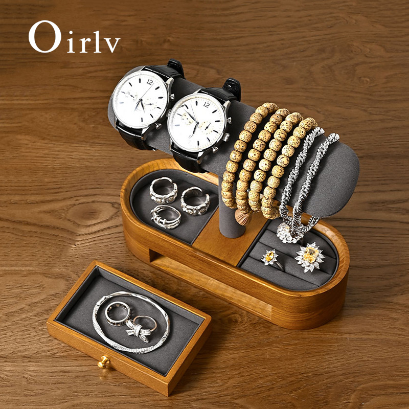 Display Stand Wood - Oirlv 無垢材時計オーガナイザー棚 T バー時計ホルダーオーガナイザーショーケースブレスレットバングルジュエリーディスプレイスタンド時計収納