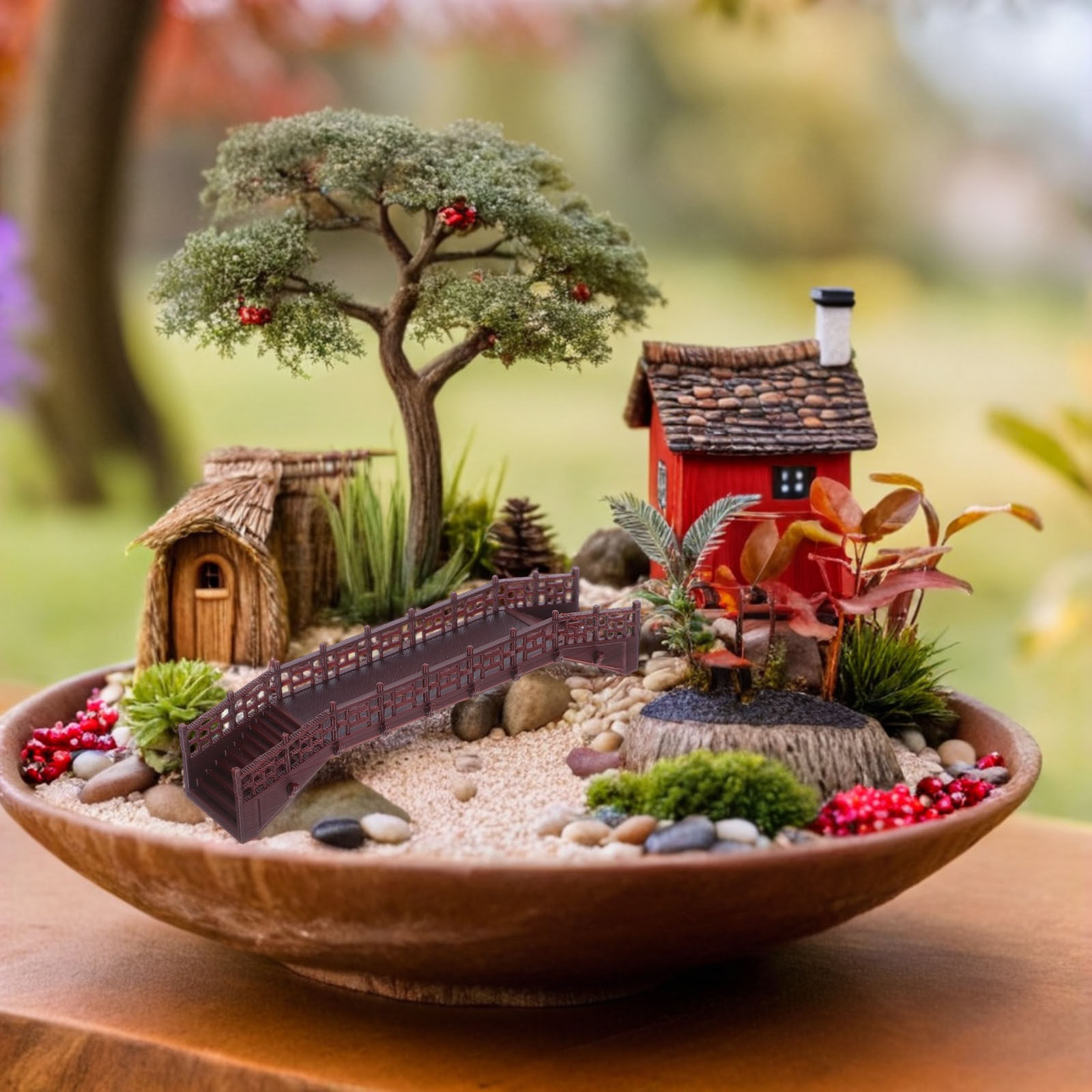 Bonsai Garden Set Up - エレガントなヴィンテージ中国風ミニアーチブリッジオーナメント、マイクロランドスケープセットアップ、テラリウム、盆栽、妖精の庭、ドールハウス、オフィスデコレーションに最適