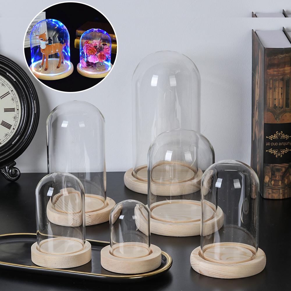 Display Stand Wood - ガラスクローシュジャーディスプレイスタンドカバーテラリウムボトル木製ベース付きアクリルダストカバーディスプレイボックス不滅のフラワーボックス