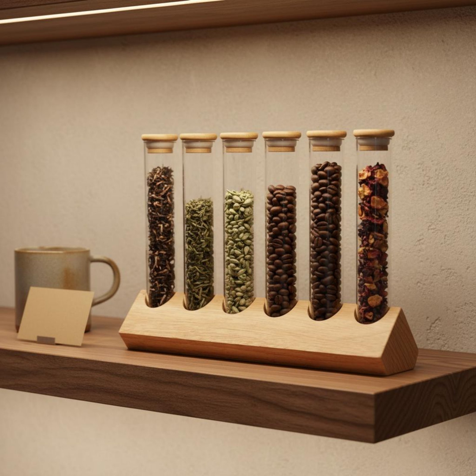 ガラス管容器セット 木製スタンド付き 省スペース ガラス管木 - Display Stand Wood のレビューと価格