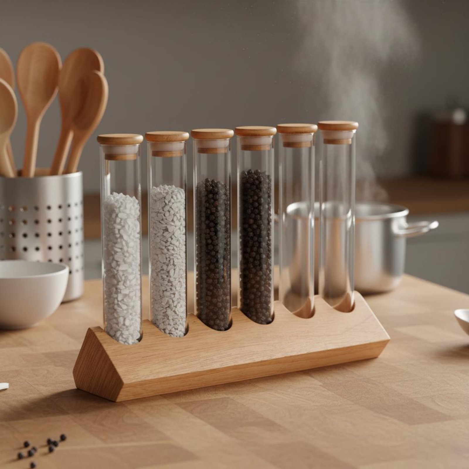 ガラス管容器セット 木製スタンド付き クリアビューデザイン  - Display Stand Wood のレビューと価格