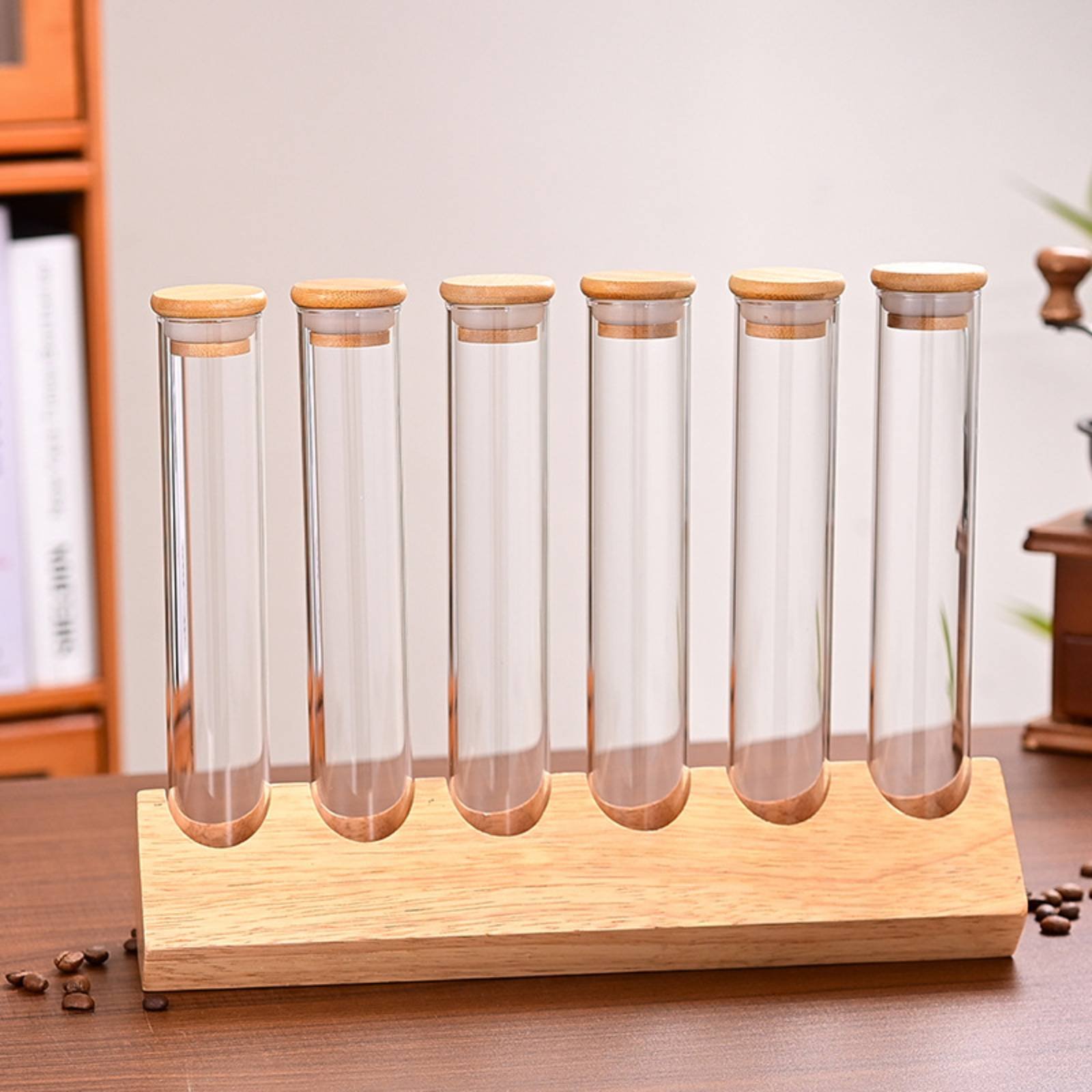ガラス管容器セット 木製スタンド付き クリアビューデザイン  - Display Stand Wood のレビューと価格