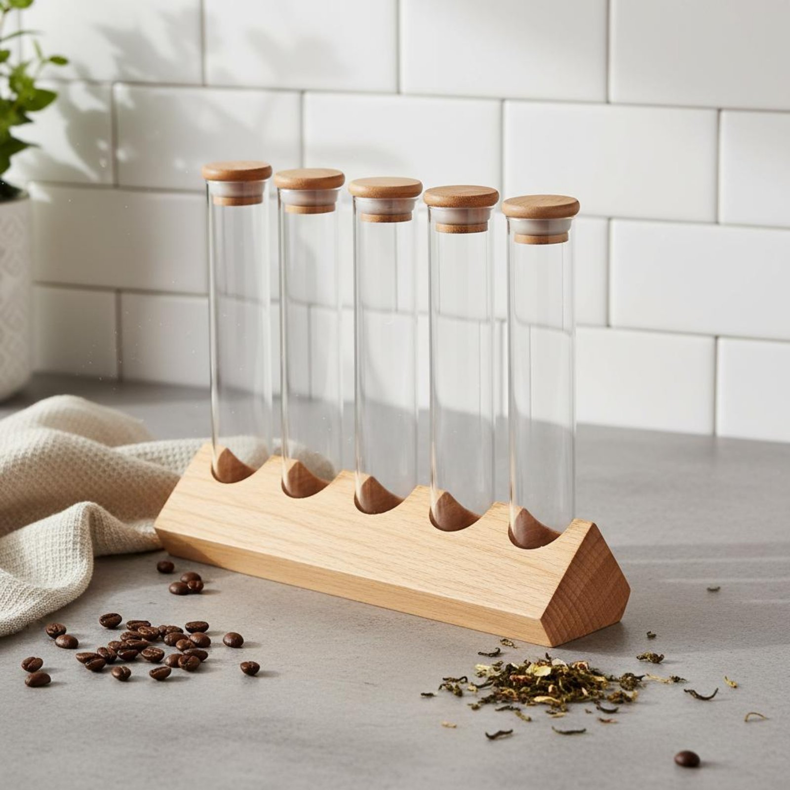 ガラス管容器セット 木製スタンド付き クリアビューデザイン  - Display Stand Wood のレビューと価格