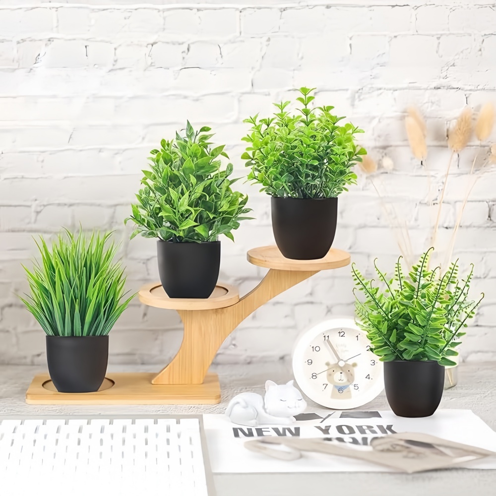 4個セット ミニ人工植物 鉢植え 室内/屋外装飾 グリーン盆 - Bonsai Gardenia のレビューと価格
