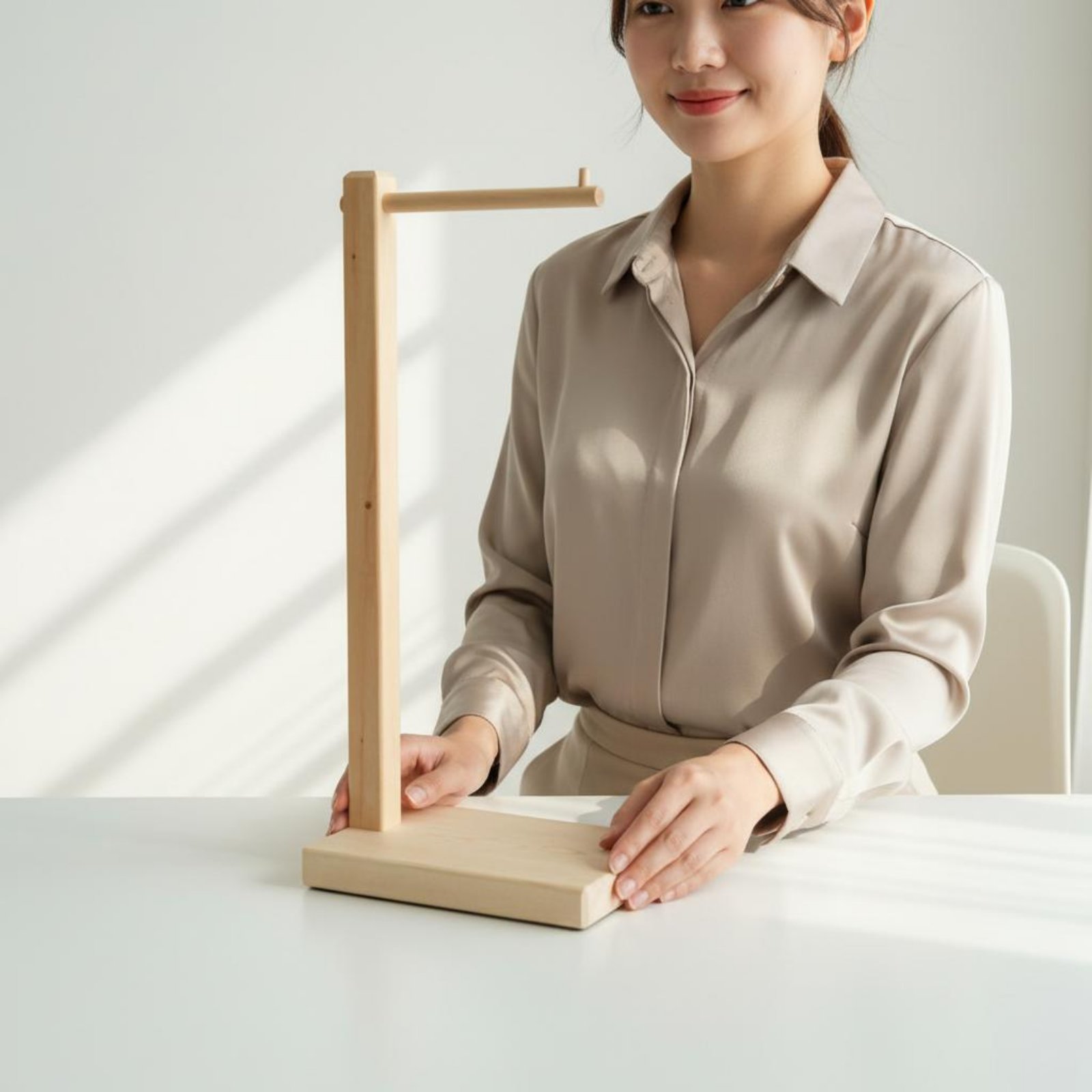 純木製バッグスタンド 丈夫なベース ハンドバッグディスプレイ - Display Stand Wood のレビューと価格