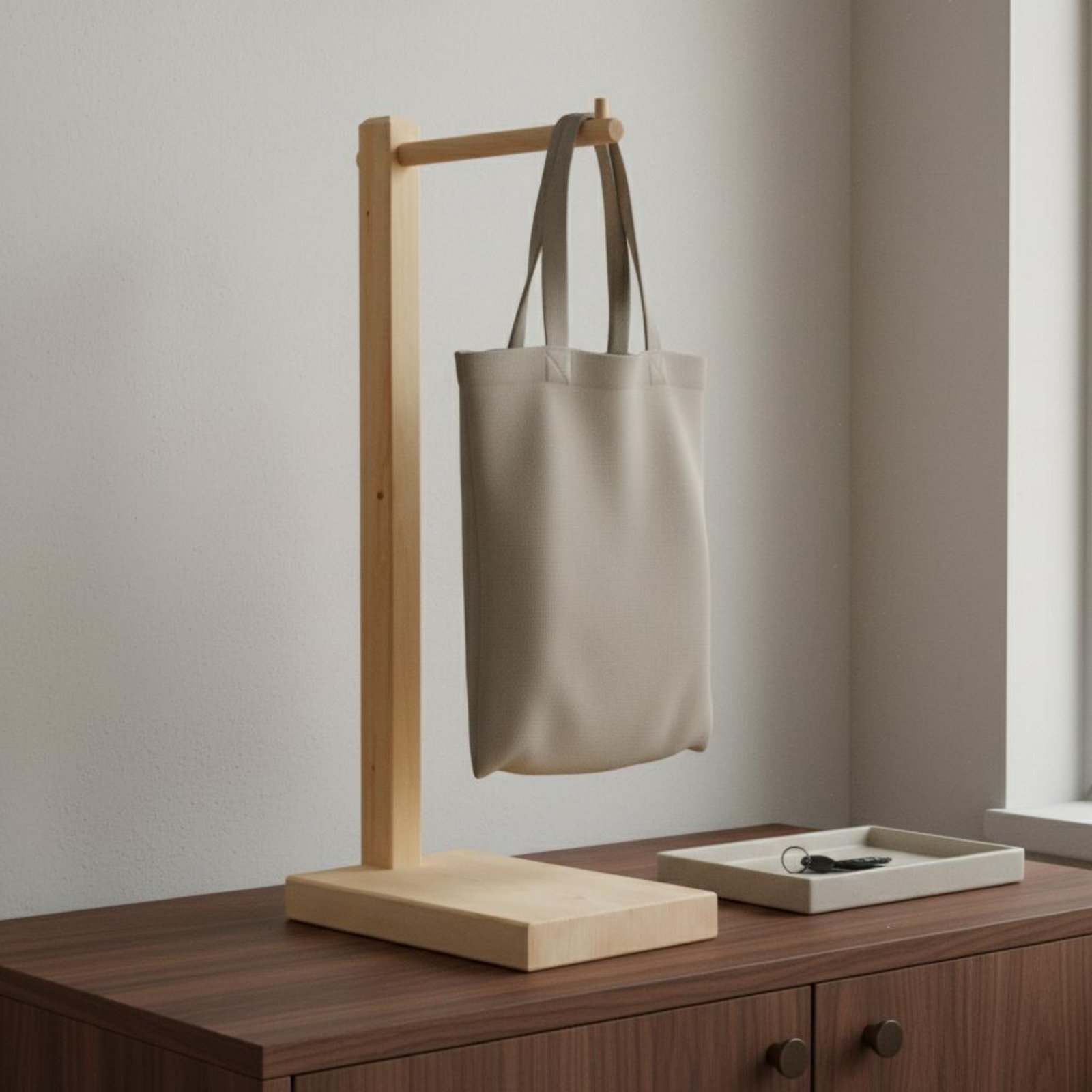 純木製バッグスタンド 丈夫なベース ハンドバッグディスプレイ - Display Stand Wood のレビューと価格