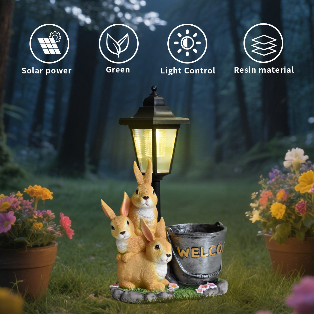 新しいウサギのソーラーガーデンライトオーナメント、庭のバルコ - Bonsai Gardenia のレビューと価格